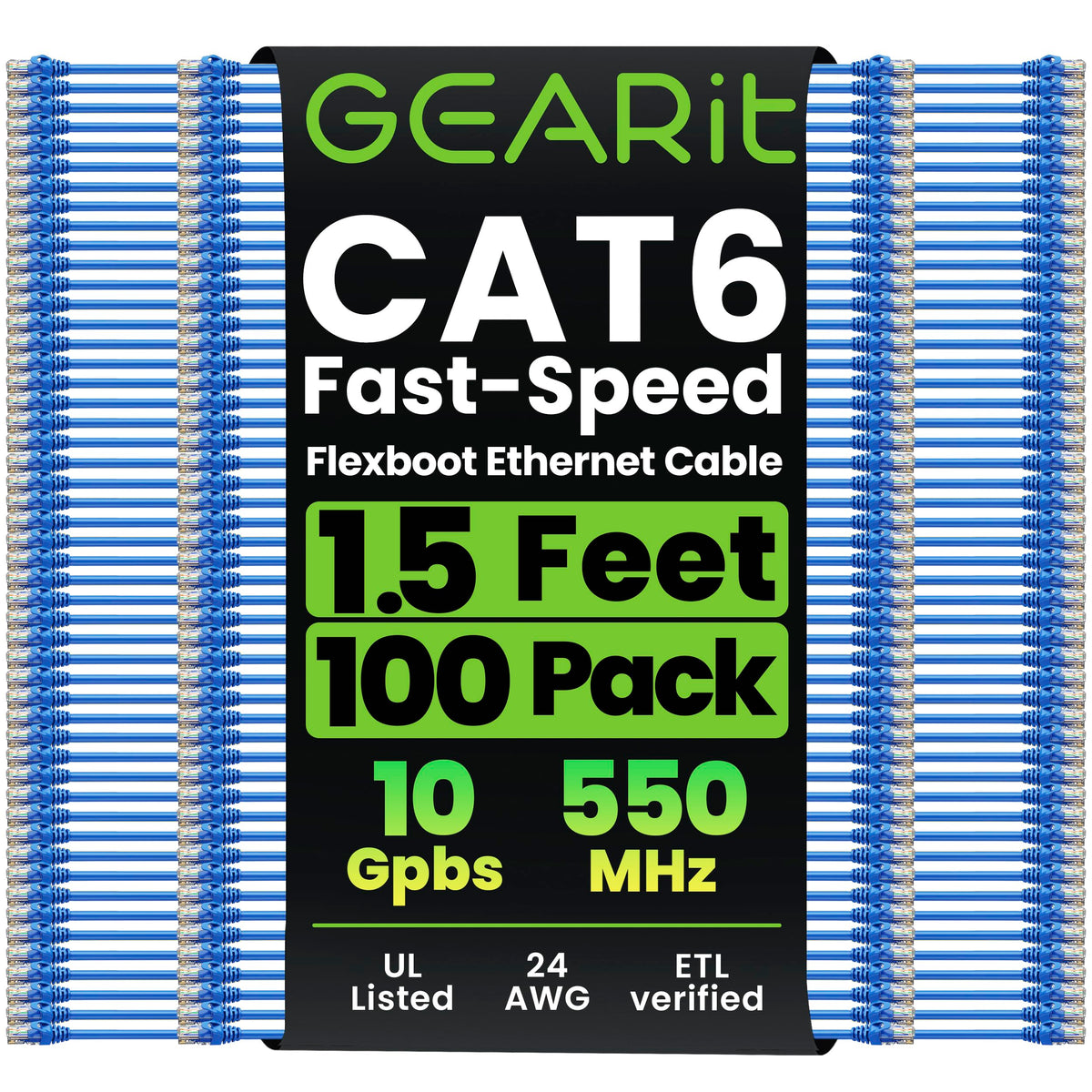 GEARit Cat6 Ethernet Patch Cable 3ft Black 100-Pack Cat 6 Patch Cords