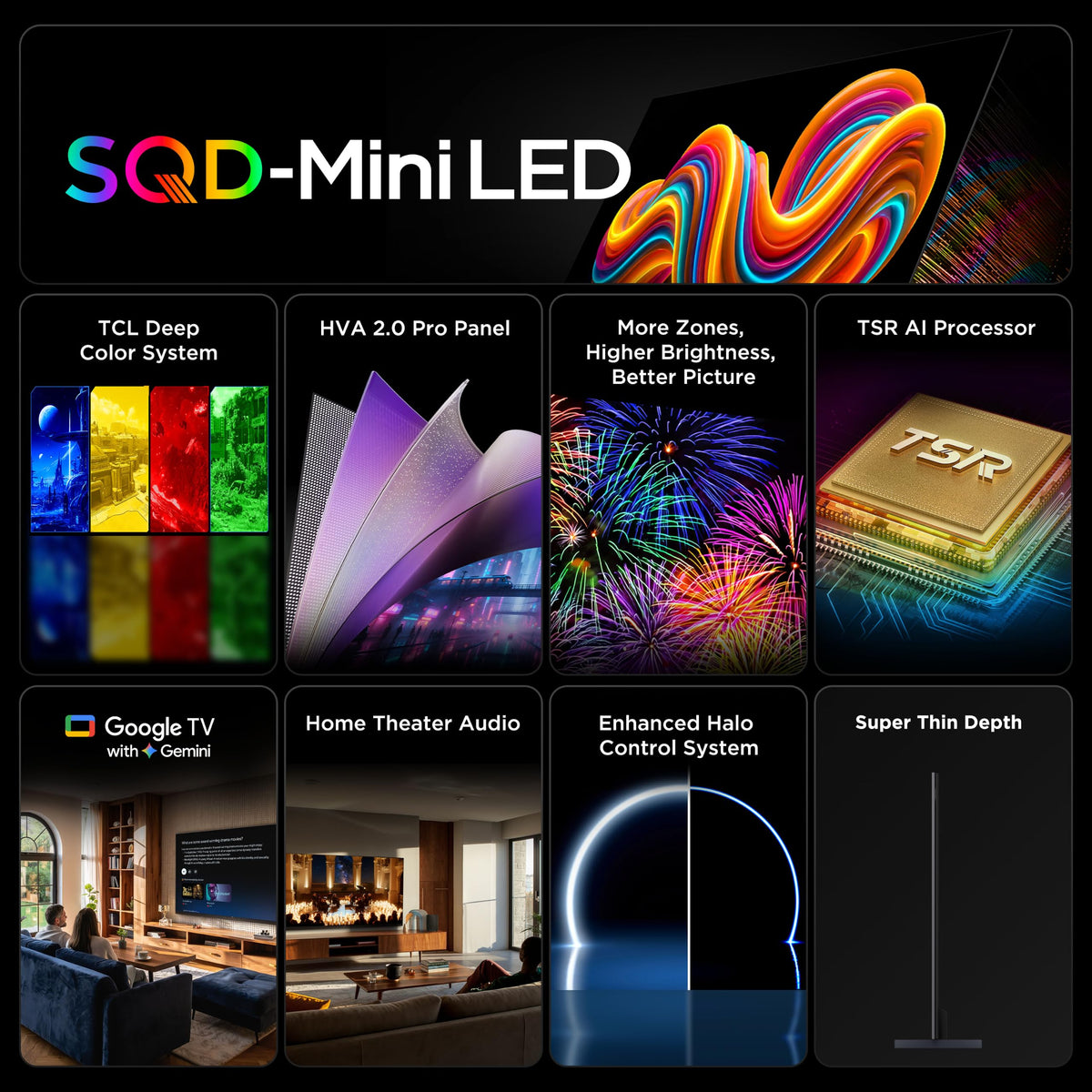 TCL 55 Inch QM7L Series SQD-Mini LED QLED 4K Smart Google TV 55QM7L, 144Hz