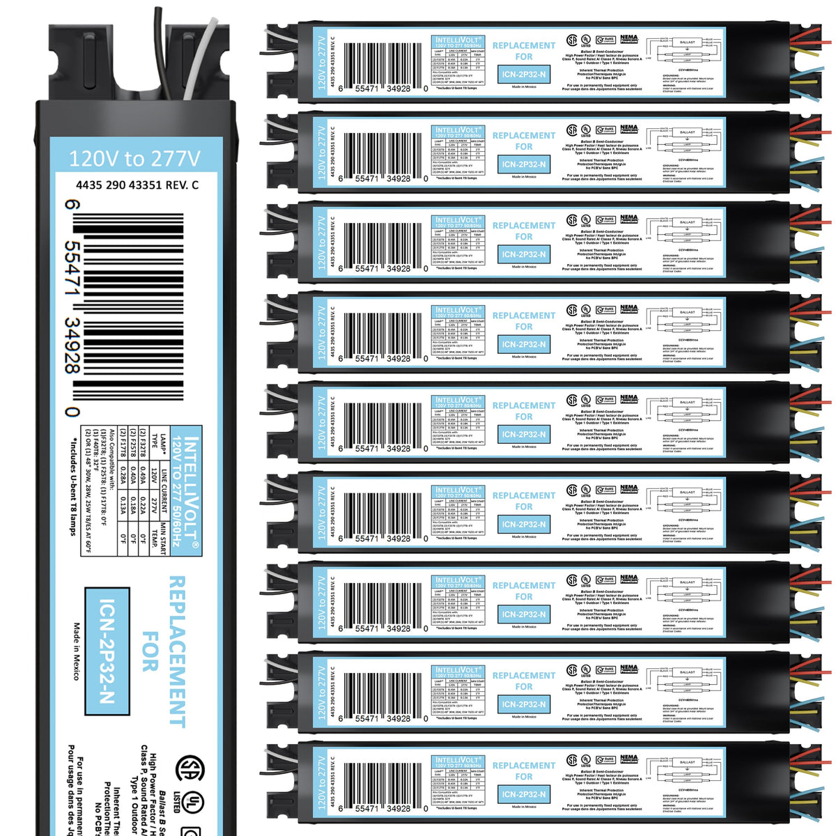 10 Pack 4 Lamp T8 Ballast, Replacement for ICN-4P32-N or SC