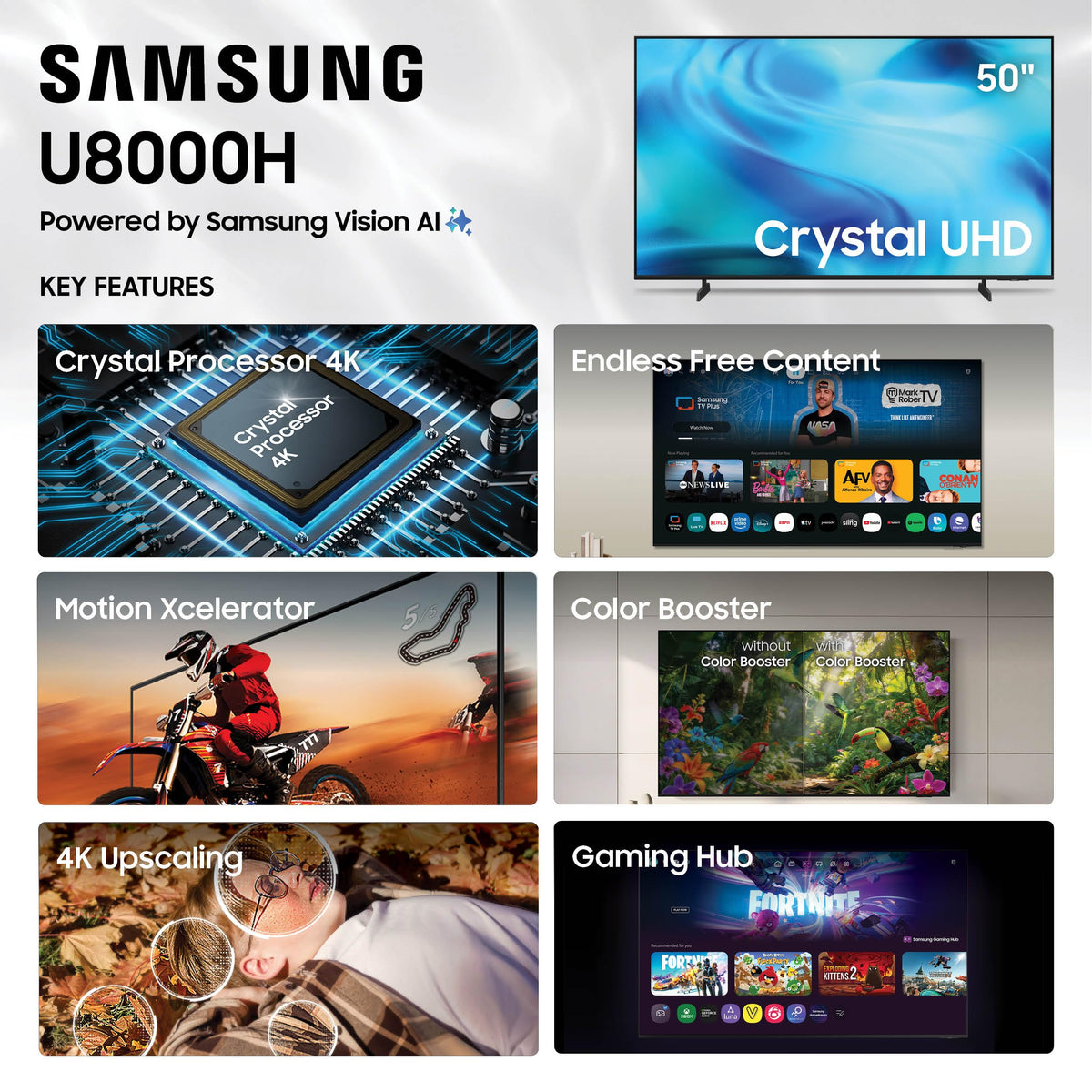 Samsung 50-Inch Class U8000H Series Crystal UHD, 4K, Smart TV, 2026 Model