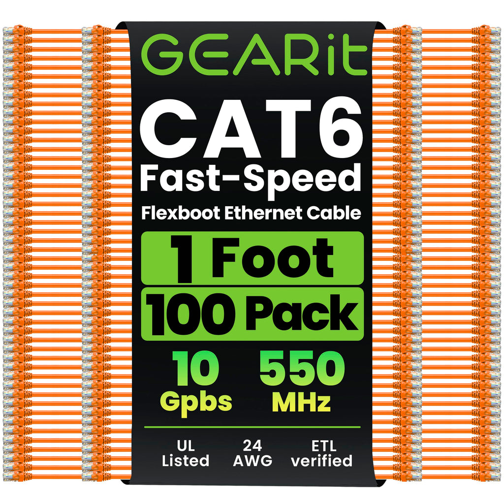 GEARit Cat6 Ethernet Patch Cable 3ft Black 100-Pack Cat 6 Patch Cords