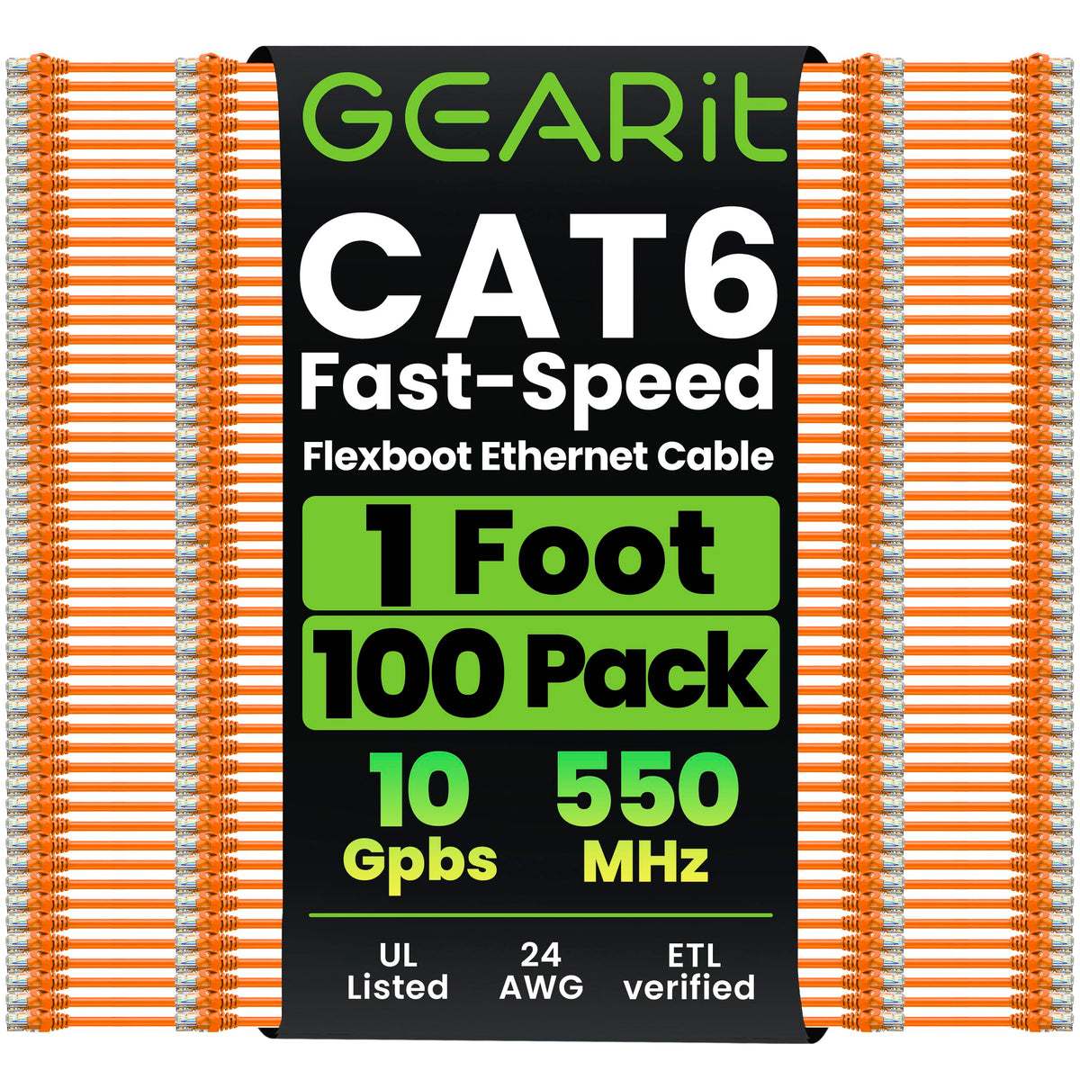 GEARit Cat6 Ethernet Patch Cable 3ft Black 100-Pack Cat 6 Patch Cords