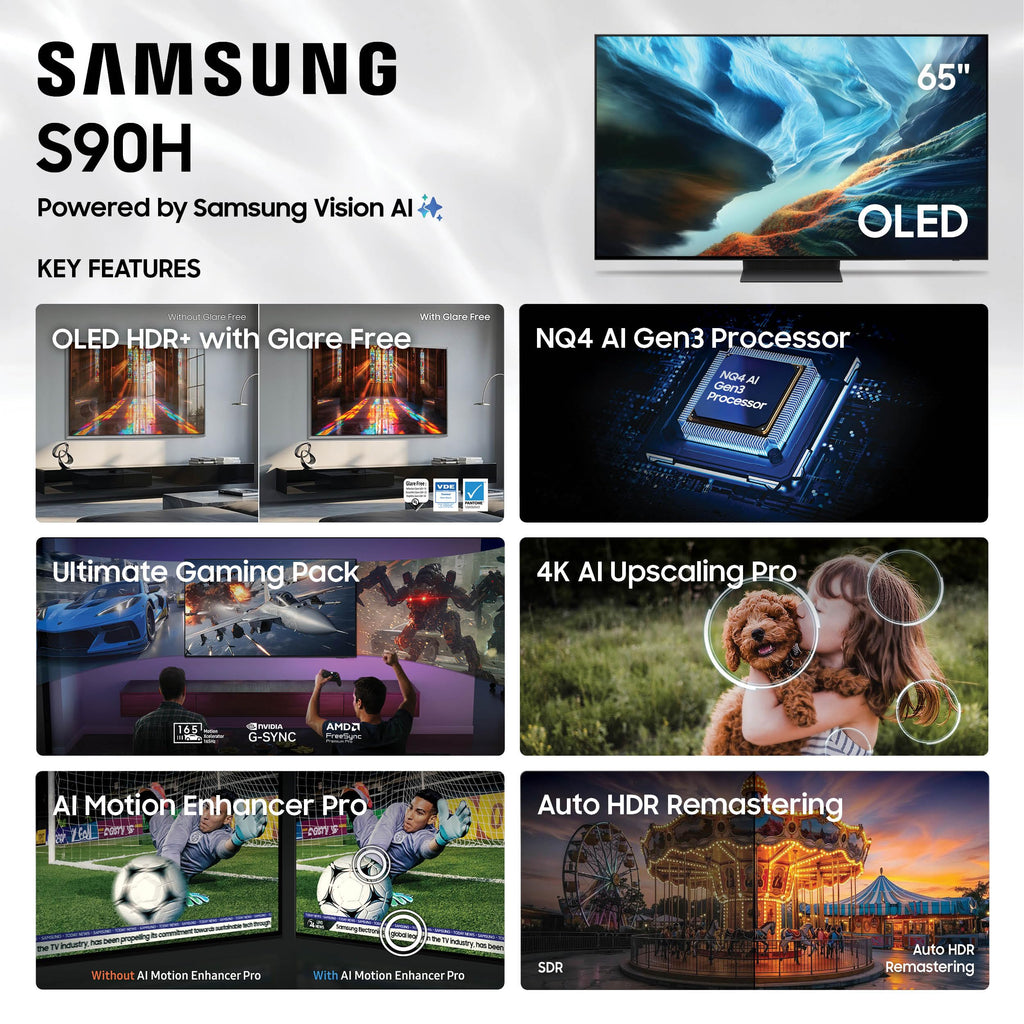 Samsung 65-Inch Class S90H Series, OLED, 4K, Smart TV, 2026 Model