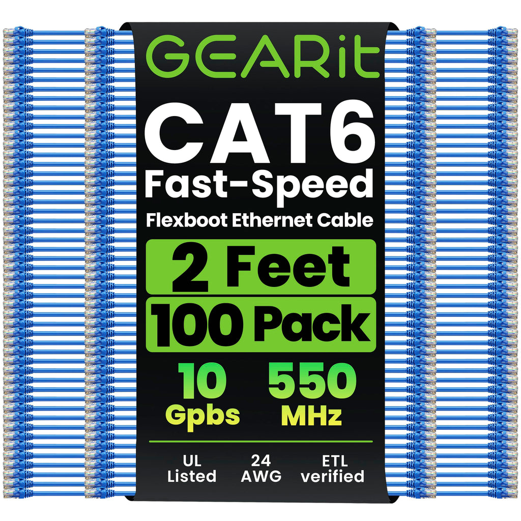 GEARit Cat6 Ethernet Patch Cable 3ft Black 100-Pack Cat 6 Patch Cords