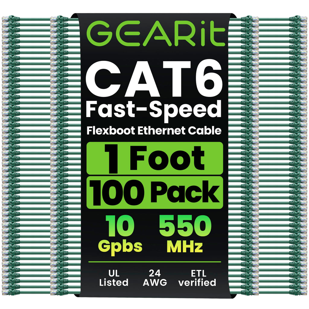 GEARit Cat6 Ethernet Patch Cable 3ft Black 100-Pack Cat 6 Patch Cords