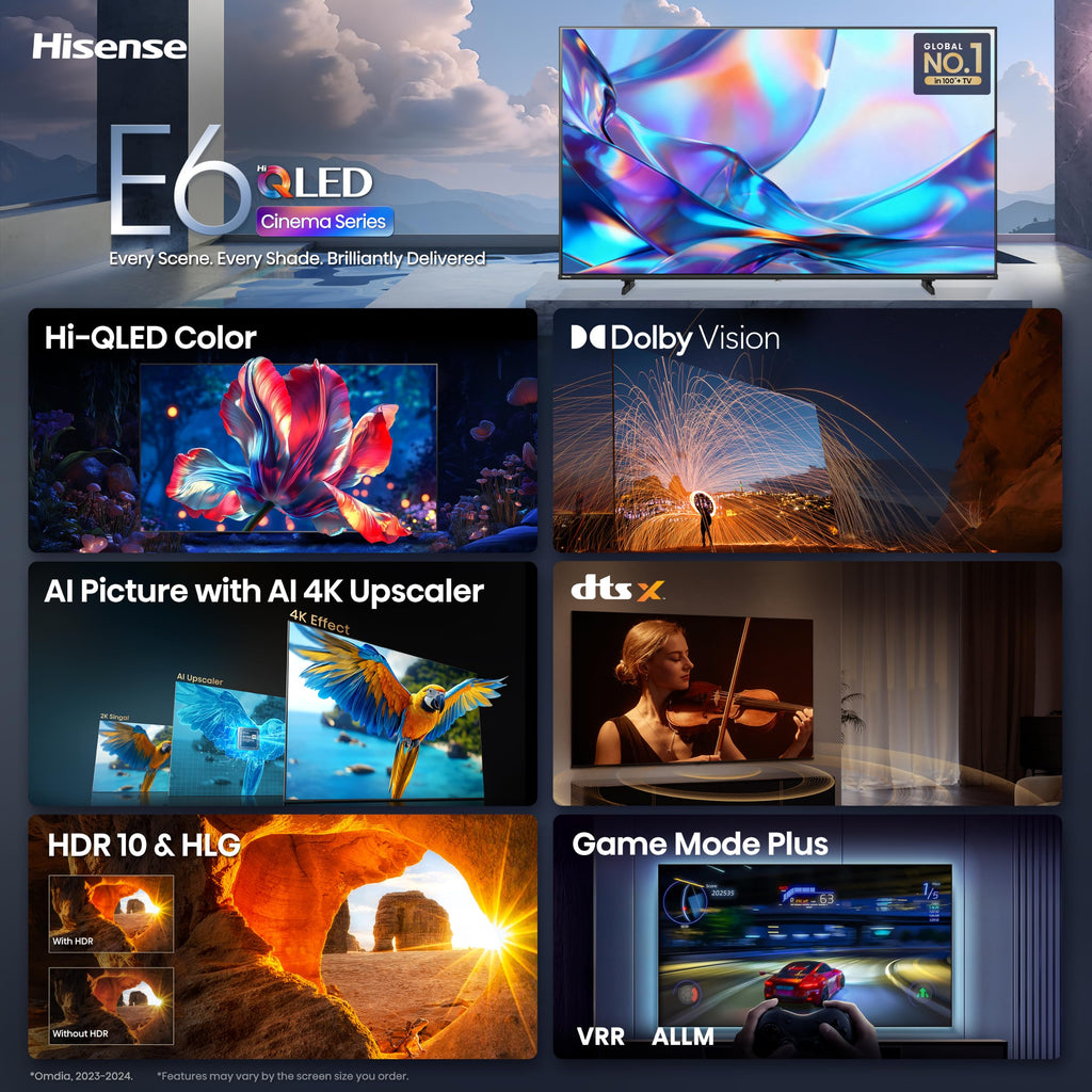 Hisense 50" Class E6SR Series Hi-QLED 4K UHD Smart Roku TV (50E6SR, 2026 Model) - Dolby Vision, Game Mode Plus, VRR, ALLM, DTS Virtual:X, Apple AirPlay, Compatible with Alexa and Google Assistant