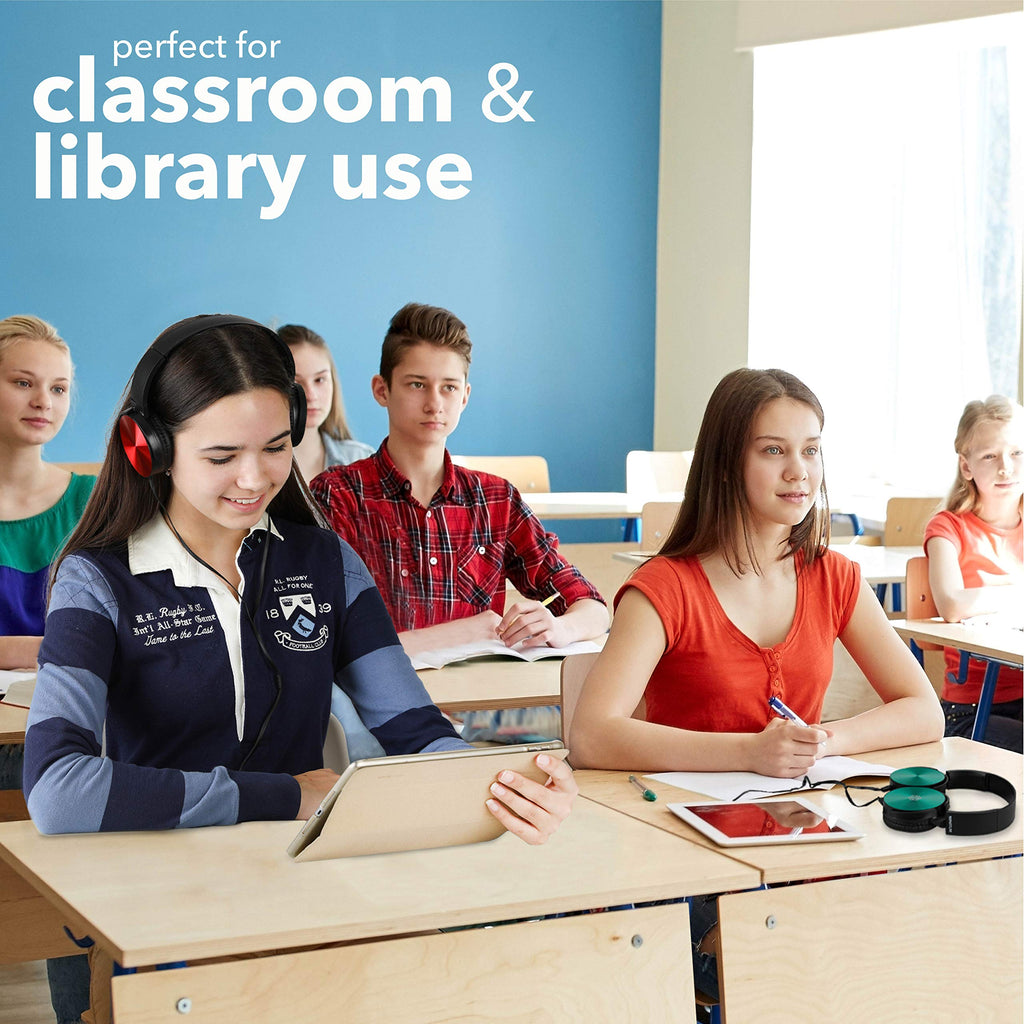 Classroom Headphones-Bulk 25-Pack, with Microphone Student On Ear Comfy Swivel Earphones for Library, School, Airplane, Kids-for Online Learning and Travel, HQ Stereo Sound 3.5mm Jack (Black Set)