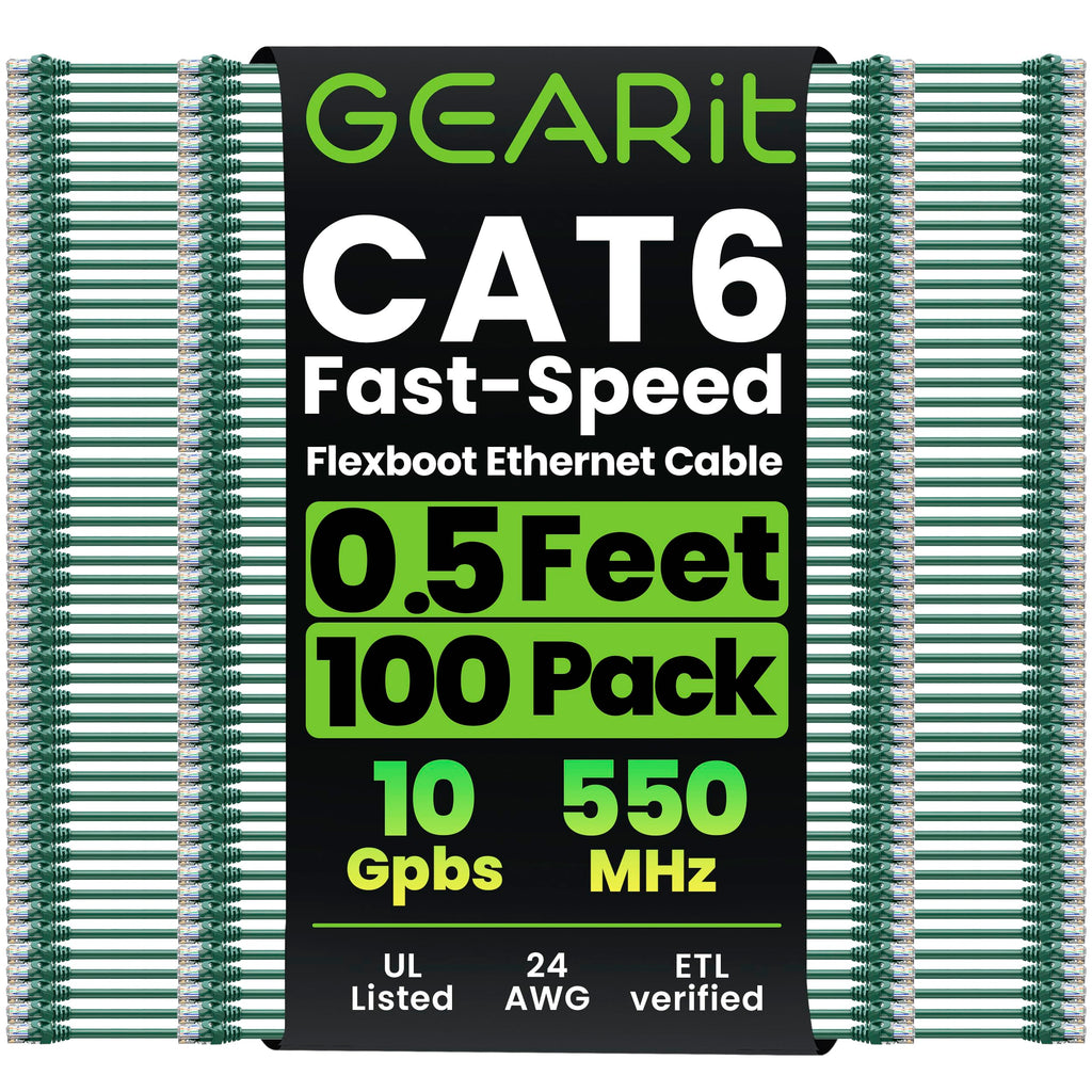 GEARit Cat6 Ethernet Patch Cable 3ft Black 100-Pack Cat 6 Patch Cords