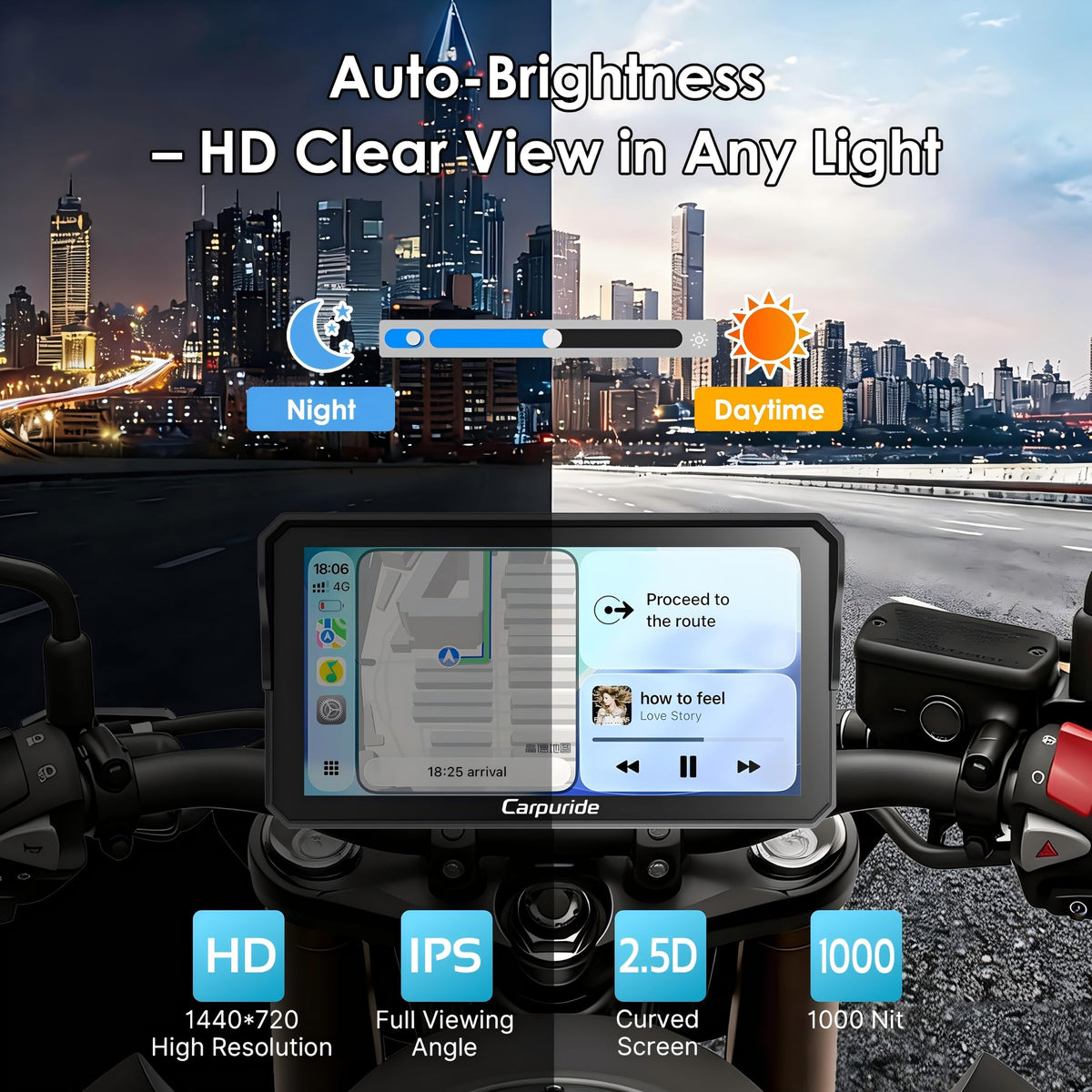 Carpuride W602 6.25" Motorcycle CarPlay Android Auto Screen GPS Navigation
