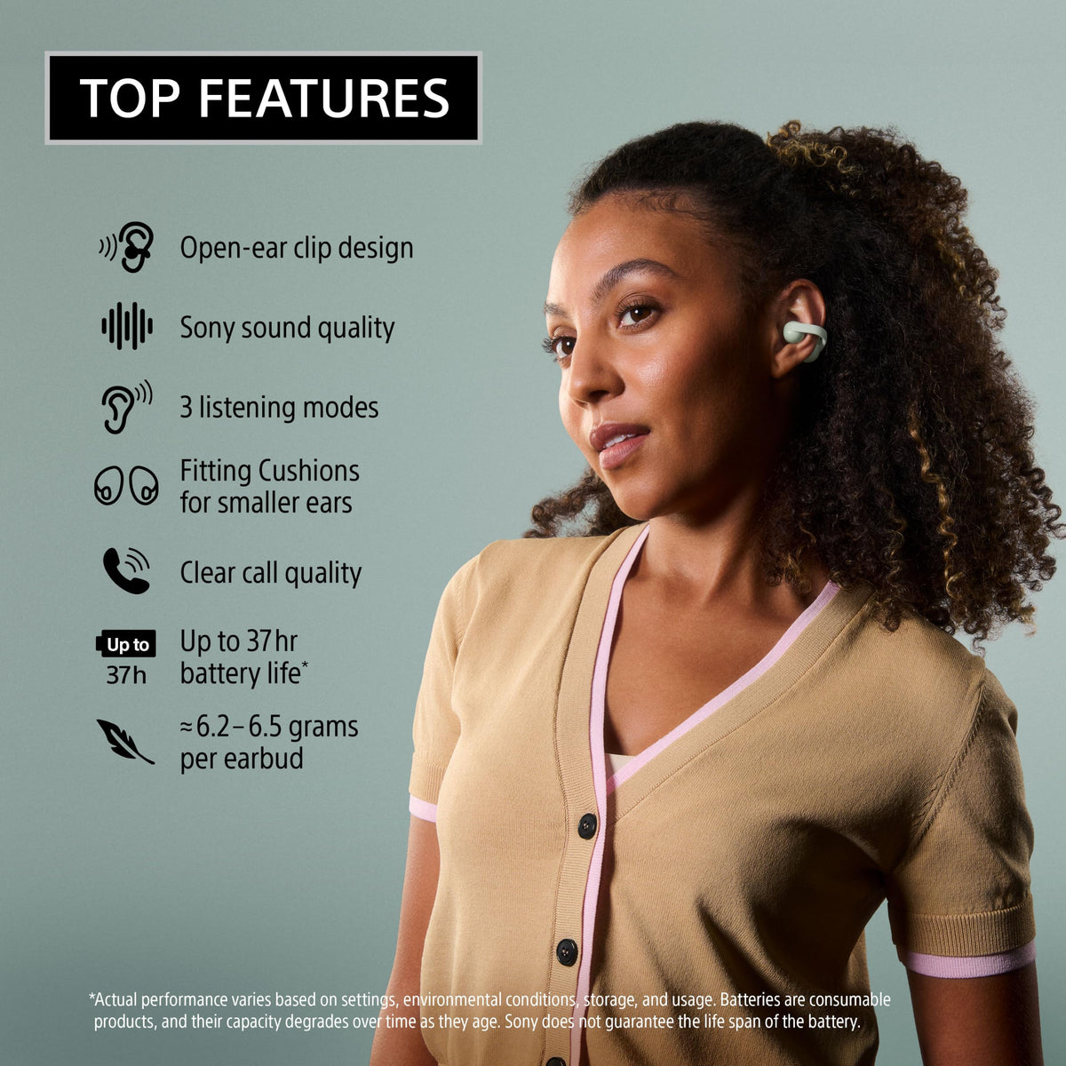 Sony LinkBuds Clip Open-Ear Truly Wireless Earbuds Clip-On Design, Black