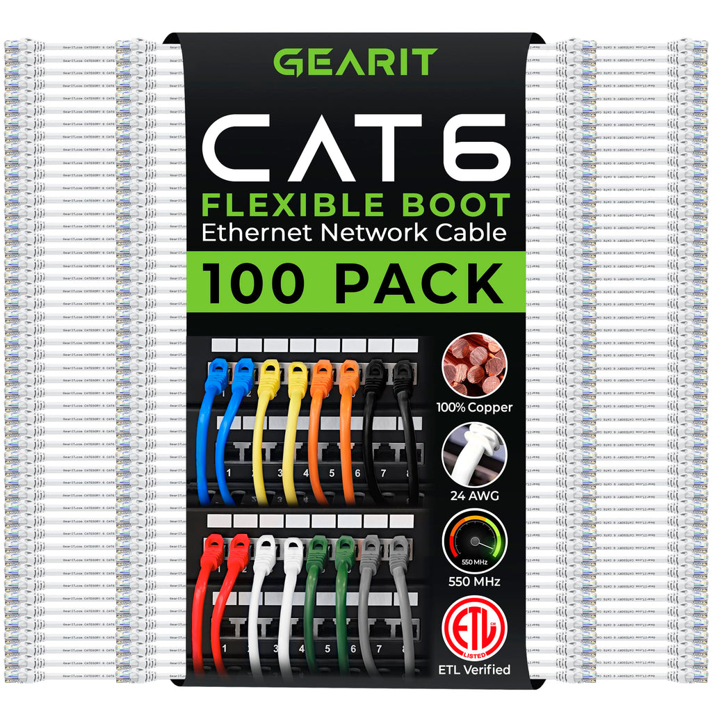 GEARit Cat6 Ethernet Patch Cable 3ft Black 100-Pack Cat 6 Patch Cords