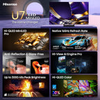 Hisense 55" U7 Mini-LED ULED 4K UHD Best Premium Gaming HDR Smart Fire TV (55U7SF, 2026 New) - Hi-QLED, Native 165Hz, VRR 330, Dolby Vision IQ · Atmos, IMAX Enhanced, Anti-Reflection, 2.1.2 Ch, Alexa+