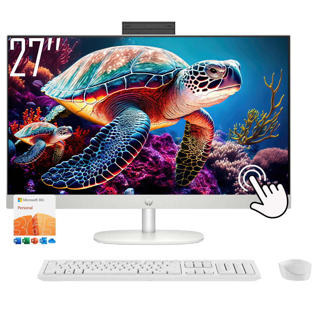 HP 27'' All-in-One Touch Screen Desktop with Free Microsoft Office 365 for Web| AMD Ryzen 5| Full HD Display| 16GB DDR5 RAM| 512GB SSD| HDMI, USB-C, RJ-45| Wireless KB&Mouse| Wi-Fi 6