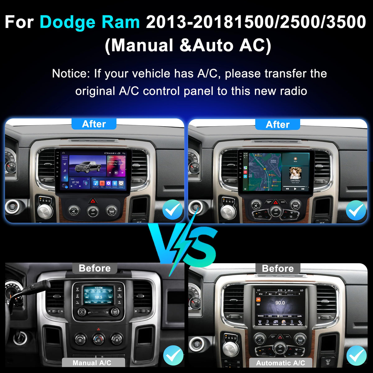 10.2" 8 Core 4+64GB Car Radio Stereo for Dodge Ram 1500/2500/3500 2013-2018