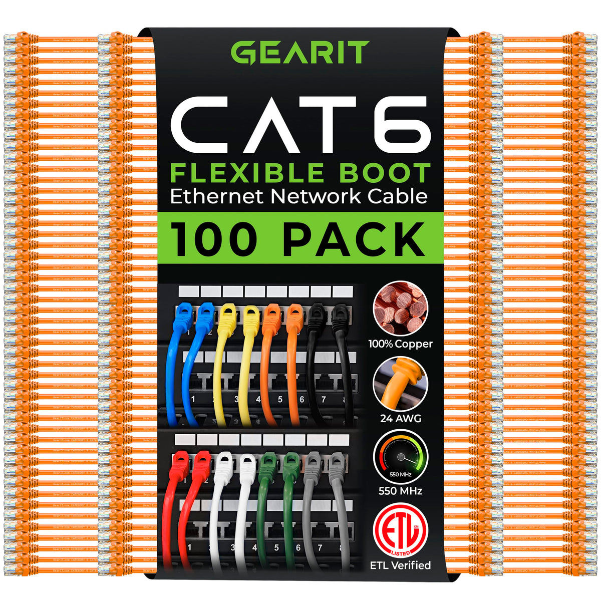 GEARit Cat6 Ethernet Patch Cable 3ft Black 100-Pack Cat 6 Patch Cords