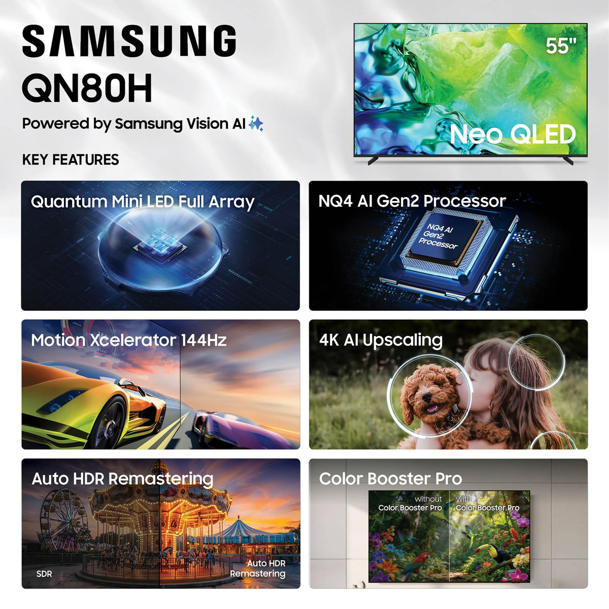 Samsung 55-Inch Class QN80H Series, Neo QLED Mini LED, 4K, Smart TV, 2026