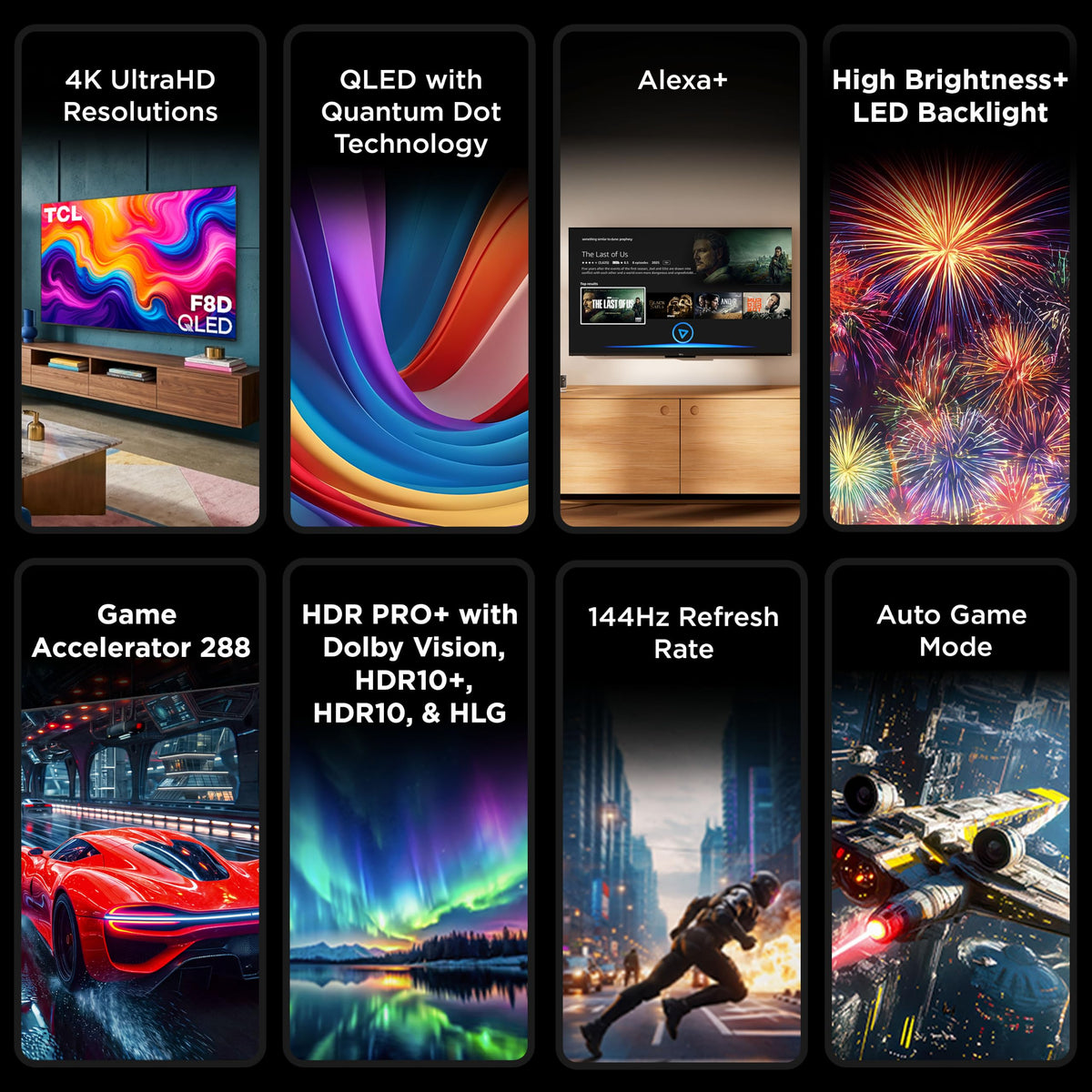 TCL 98-Inch F8D Series 144Hz 4K UHD QLED Smart Fire TV, HDR, 98F8D (2026)
