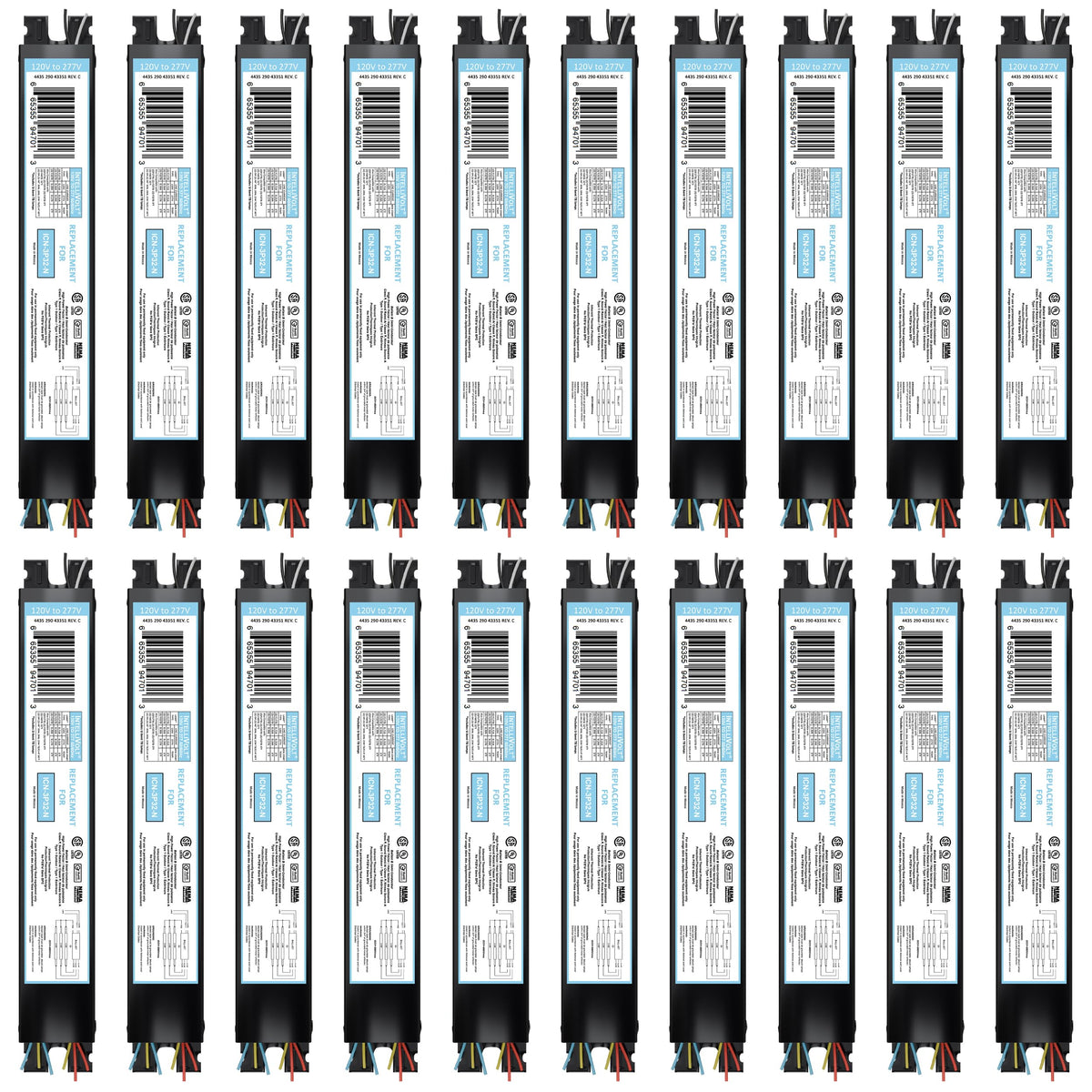 10 Pack 4 Lamp T8 Ballast, Replacement for ICN-4P32-N or SC