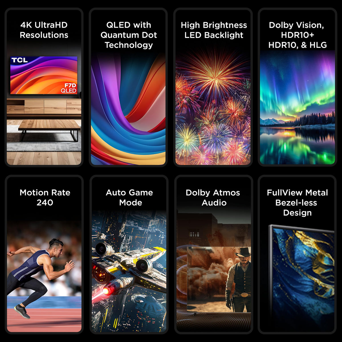 TCL 43-inch F7D Series QLED 4K UHD smart TV (43F7D, 2026 Model) | Dolby Vision & Atmos, DTS | Voice Remote with Alexa | Motion Rate 240, Game Accelerator 120, auto Mode